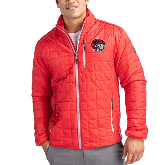 Men's-Cutter & Buck  Red Winston-Salem State Rams Rainier Eco Insulated PrimaLoft Full-Zip Puffer Jacket