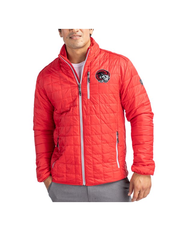 Men's-Cutter & Buck Red Winston-Salem State Rams Rainier Eco Insulated PrimaLoft Full-Zip Puffer Jacket