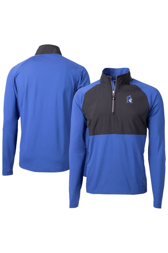 Men's Cutter & Buck Royal/Black Duke Blue Devils Adapt Eco Knit Hybrid Recycled Raglan DryTec Quarter-Zip Jacket