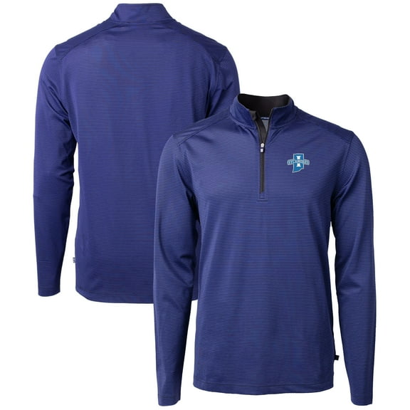 Men's Cutter & Buck Royal/Black Indiana State Sycamores Big & Tall Virtue Eco Pique Micro Stripe Recycled Quarter-Zip