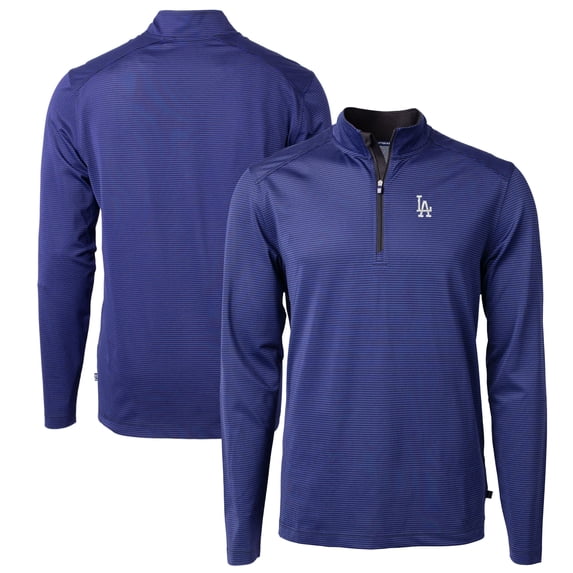 Men's Cutter & Buck Royal/Black Los Angeles Dodgers Virtue Eco Pique Micro Stripe Big & Tall Recycled Quarter-Zip