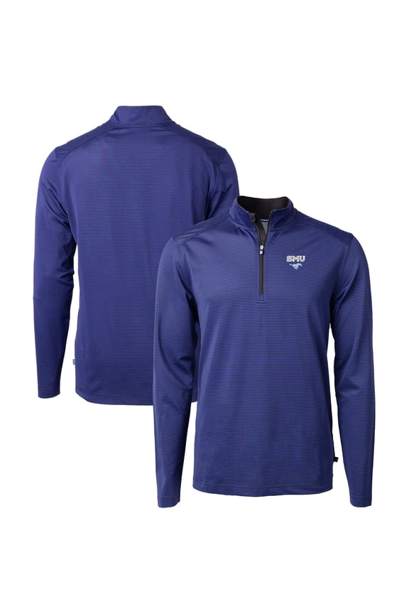 Men's Cutter & Buck Royal/Black SMU Mustangs Big & Tall Virtue Eco Pique Micro Stripe Recycled Quarter-Zip Pullover Top