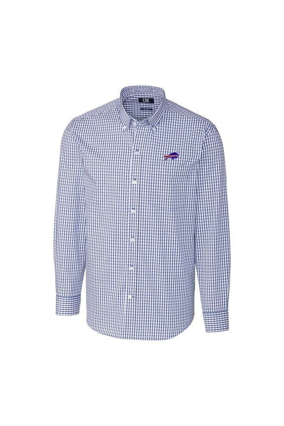 Men's Cutter & Buck Royal Buffalo Bills Big & Tall Stretch Gingham Long Sleeve Woven Button Down Shirt