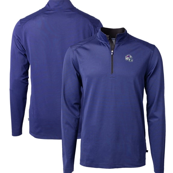 Men's Cutter & Buck Royal Buffalo Bills Big & Tall Virtue Eco Pique Micro Stripe Tri-Blend Quarter-Zip Jacket
