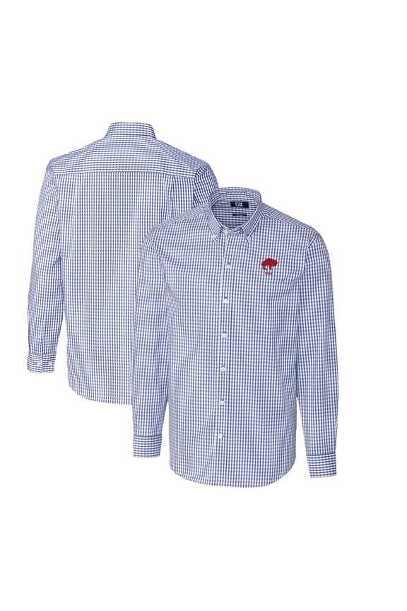 Men's Cutter & Buck Royal Buffalo Bills Throwback Logo Easy Care Stretch Gingham Long Sleeve Button-Down Shirt
