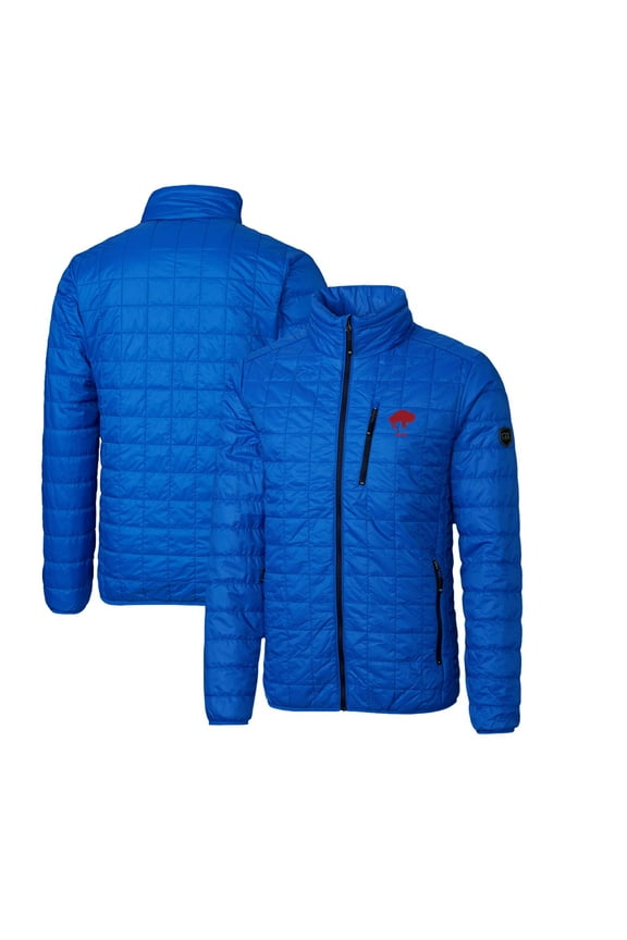 Men's Cutter & Buck Royal Buffalo Bills Throwback Logo Rainier PrimaLoft Eco Insulated Full-Zip Puffer Jacket