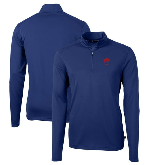 Men's Cutter & Buck Royal Buffalo Bills Throwback Logo Virtue Eco Pique Recycled Quarter-Zip Pullover Top
