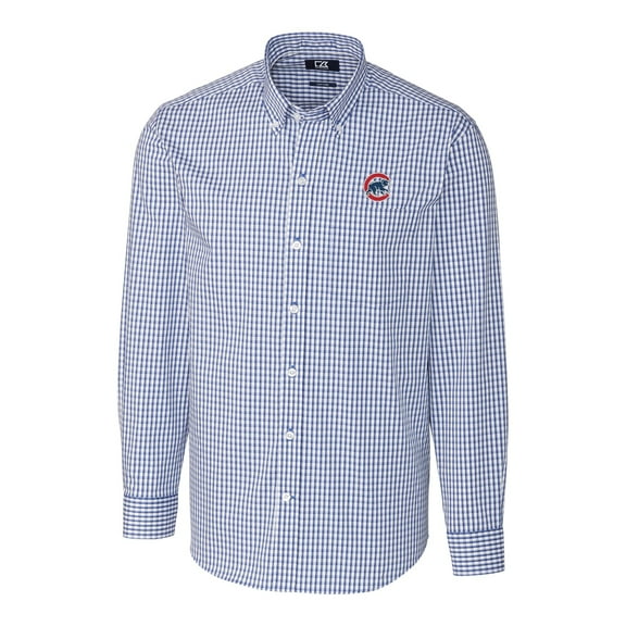Men's Cutter & Buck Royal Chicago Cubs Big & Tall Stretch Gingham Long Sleeve Button-Down Shirt