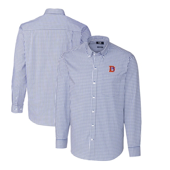 Men's Cutter & Buck Royal Denver Broncos Throwback Logo Easy Care Stretch Gingham Long Sleeve Button-Down Shirt
