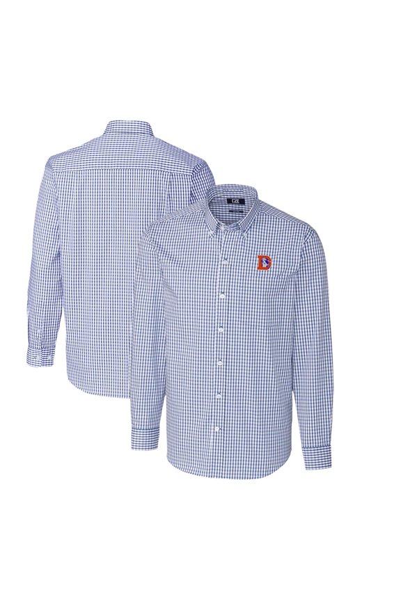 Men's Cutter & Buck Royal Denver Broncos Throwback Logo Easy Care Stretch Gingham Long Sleeve Button-Down Shirt