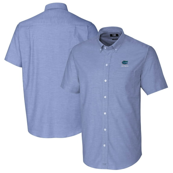 Men's Cutter & Buck Royal Florida Gators Alumni Logo Stretch Oxford Short Sleeve Button-Down Shirt