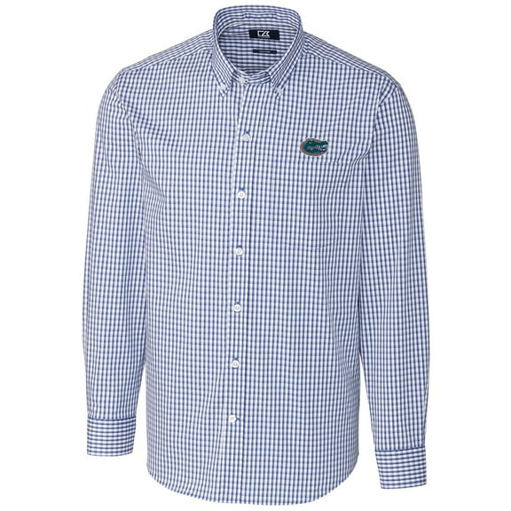 Men's Cutter & Buck Royal Florida Gators Big & Tall Stretch Gingham Long Sleeve Button Down Shirt