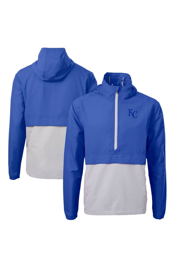 Men's Cutter & Buck Royal/Gray Kansas City Royals Charter Eco Recycled Half-Zip Anorak Jacket