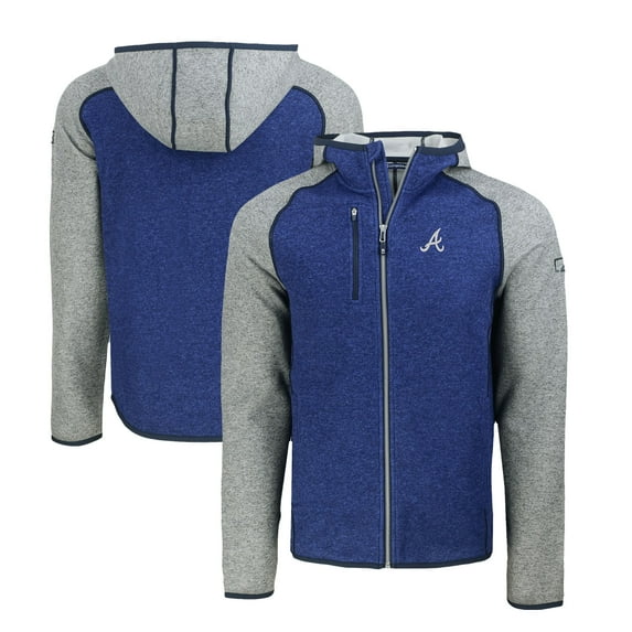 Men's Cutter & Buck Royal/Heather Gray Atlanta Braves Mainsail Full-Zip Hooded Jacket