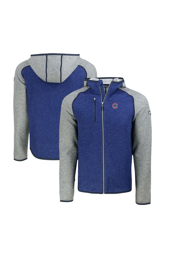 Men's Cutter & Buck Royal/Heather Gray Chicago Cubs Mainsail Full-Zip Hooded Jacket