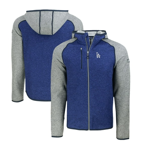 Men's Cutter & Buck Royal/Heather Gray Los Angeles Dodgers Mainsail Full-Zip Hooded Jacket