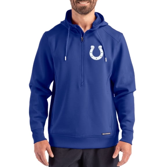 Men's Cutter & Buck Royal Indianapolis Colts Roam Eco Half-Zip Recycled Pullover Hoodie