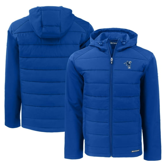 Men's Cutter & Buck Royal Indianapolis Colts Throwback Evoke Hybrid Eco Softshell Recycled Full-Zip Hoodie Jacket