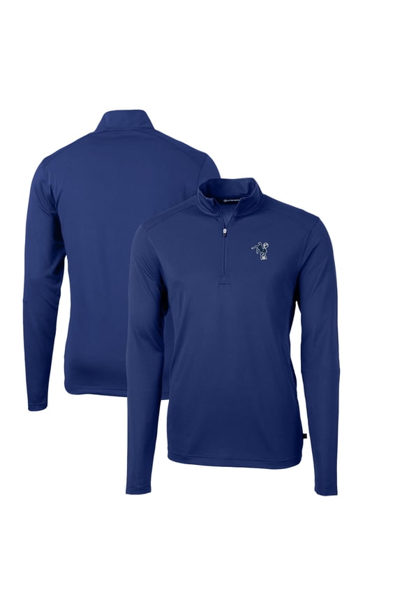 Men's Cutter & Buck Royal Indianapolis Colts Throwback Logo Virtue Eco Pique Recycled Quarter-Zip Pullover Top