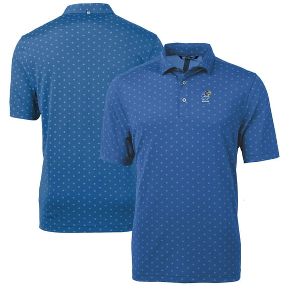 Men's Cutter & Buck Royal Kansas Jayhawks Alumni Logo Virtue Eco Pique Tile Print Recycled Polo