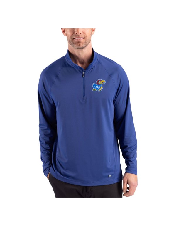 Men's Cutter & Buck Royal Kansas Jayhawks Prospect Recycled Featherlight Stretch Quarter-Zip Top