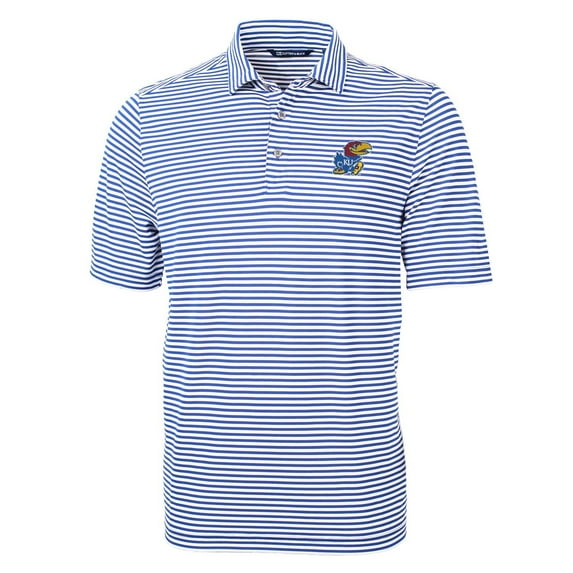 Men's Cutter & Buck Royal Kansas Jayhawks Virtue Eco Pique Stripe Recycled Polo