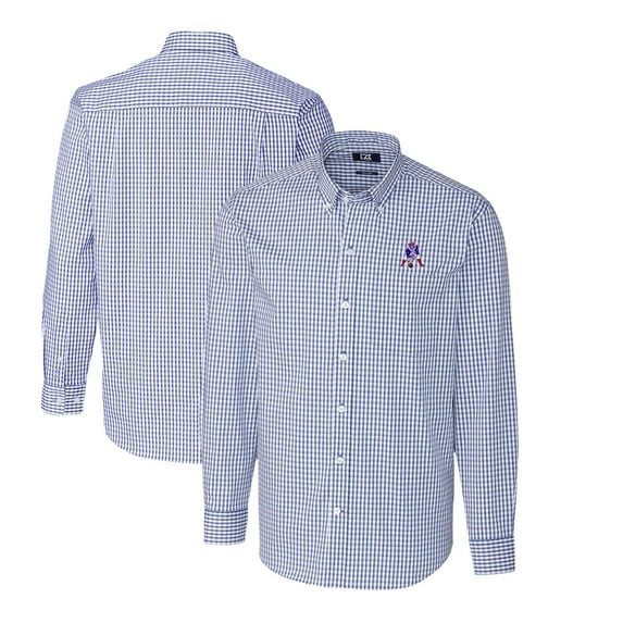 Men's Cutter & Buck Royal New England Patriots Throwback Logo Easy Care Stretch Gingham Long Sleeve Button-Down Shirt