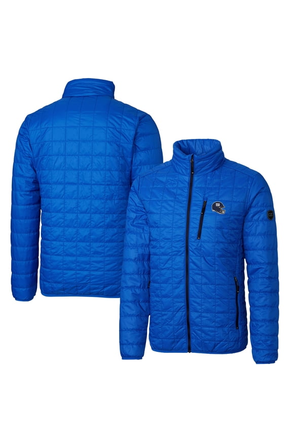 Men's Cutter & Buck  Royal New York Giants Helmet Rainier PrimaLoft Eco Insulated Full-Zip Puffer Jacket