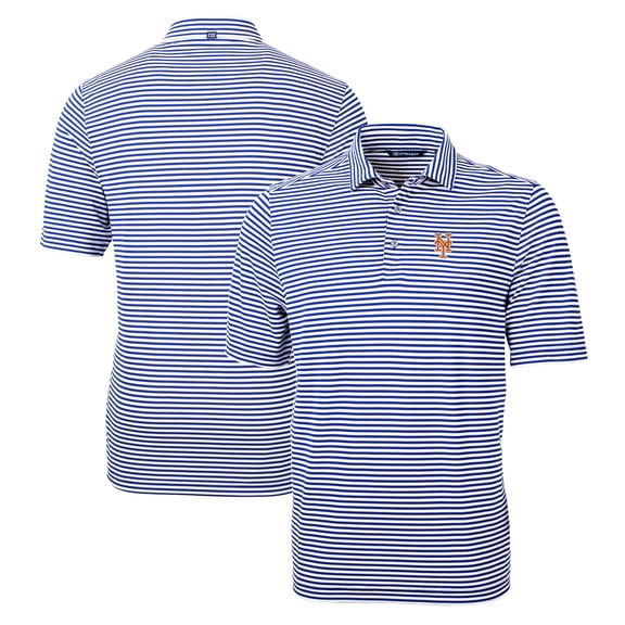 Men's Cutter & Buck Royal New York Mets Big & Tall Virtue Eco Pique Stripe Recycled Polo