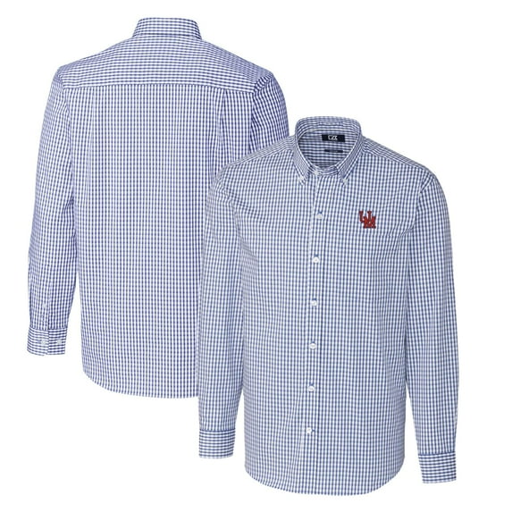 Men's Cutter & Buck Royal Ole Miss Rebels Easy Care Stretch Gingham Big & Tall Long Sleeve Button-Down Shirt