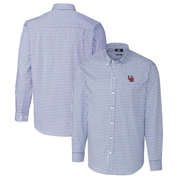 Men's Cutter & Buck Royal Ole Miss Rebels Easy Care Stretch Gingham Long Sleeve Button-Down Shirt