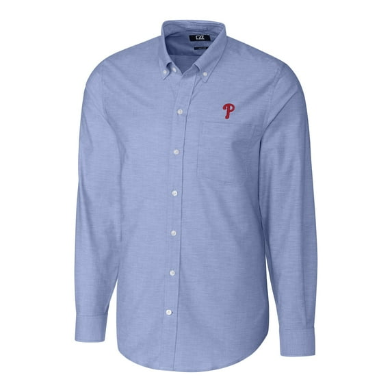 Men's Cutter & Buck Royal Philadelphia Phillies Big & Tall Stretch Oxford Long Sleeve Button-Down Shirt