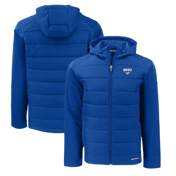 Men's Cutter & Buck Royal SMU Mustangs Evoke Hybrid Eco Softshell Recycled Full-Zip Hoodie Jacket
