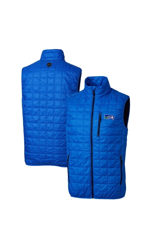Men's Cutter & Buck Royal Seattle Seahawks Throwback Logo Rainier PrimaLoft Eco Insulated Full-Zip Puffer Vest