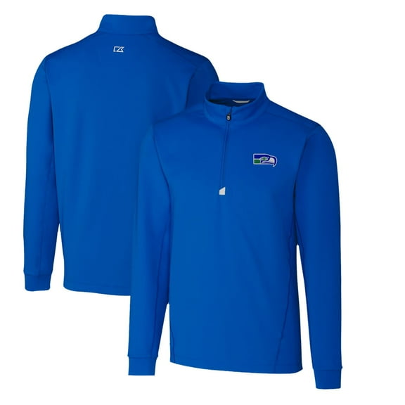 Men's Cutter & Buck Royal Seattle Seahawks Throwback Logo Traverse Stretch Quarter-Zip Pullover Top