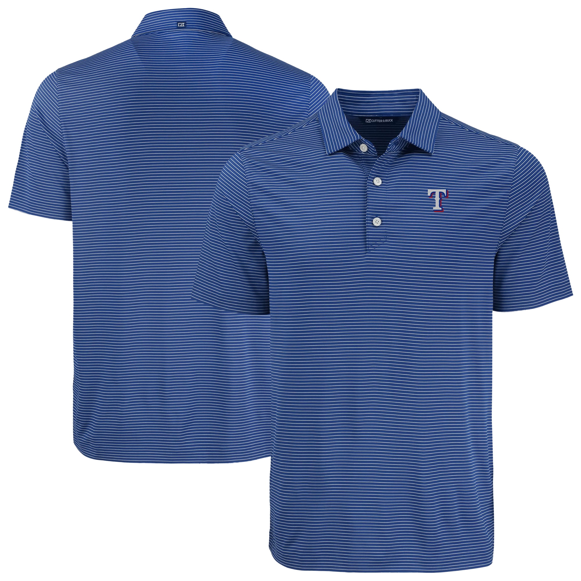 Men's Cutter & Buck Royal Texas Rangers Eco Fine Line Stripe Polo