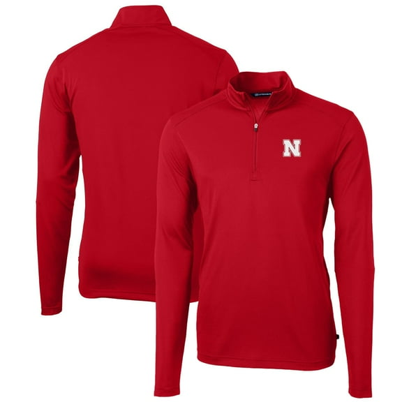 Men's Cutter & Buck Scarlet Nebraska Huskers Big & Tall Virtue Eco Pique Recycled Quarter-Zip Pullover Top