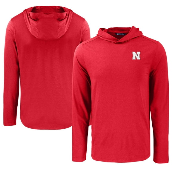 Men's Cutter & Buck Scarlet Nebraska Huskers Coastline Epic Comfort Eco Recycled Long Sleeve Hoodie T-Shirt