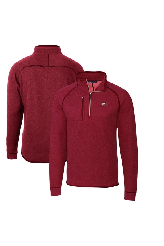 Men's Cutter & Buck Scarlet San Francisco 49ers Mainsail Sweater-Knit Half-Zip Pullover Jacket