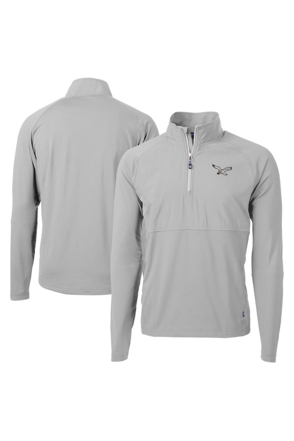 Men's Cutter & Buck Silver Philadelphia Eagles Adapt Eco Knit Hybrid Recycled Quarter-Zip Pullover Jacket