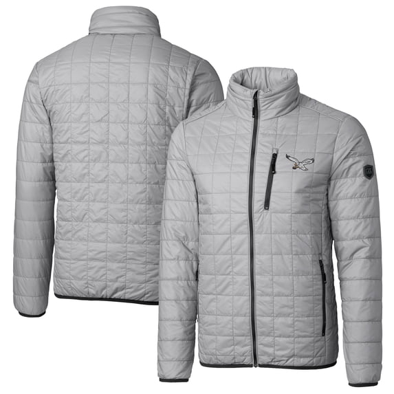 Men's Cutter & Buck Silver Philadelphia Eagles Rainier PrimaLoft Eco Insulated Full-Zip Puffer Jacket