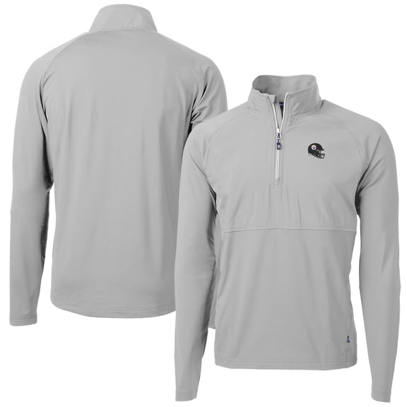 Men's Cutter & Buck  Silver Pittsburgh Steelers Helmet Adapt Eco Knit Hybrid Recycled Quarter-Zip Pullover Top
