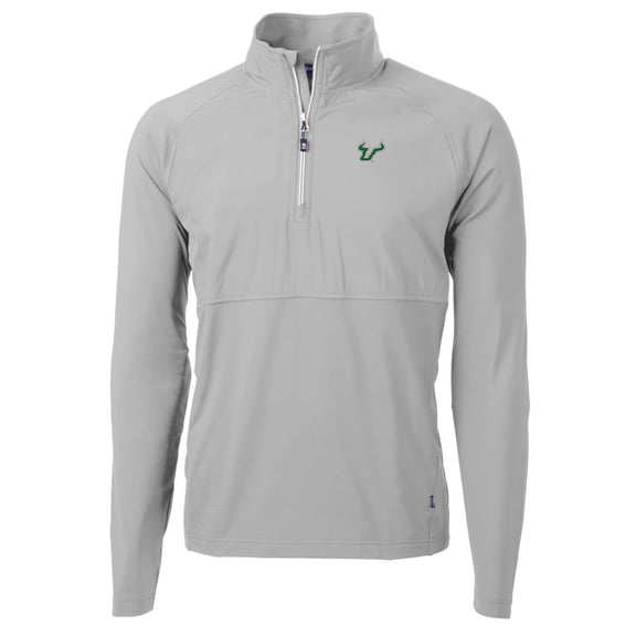 Men's Cutter & Buck Silver South Florida Bulls Adapt Eco Knit Hybrid Recycled Quarter-Zip Pullover Top
