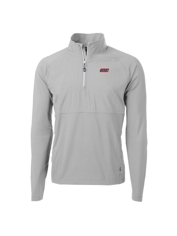 Men's Cutter & Buck Silver UIC Flames Adapt Eco Knit Hybrid Recycled Quarter-Zip Pullover Top