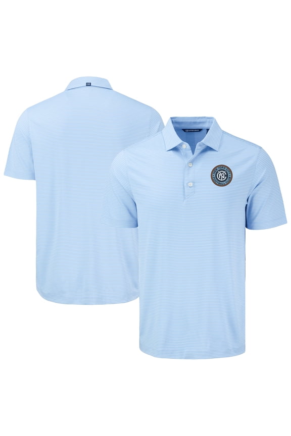 Men's Cutter & Buck Sky Blue New York City FC Forge Eco Fine Line Stripe Stretch Recycled Polo