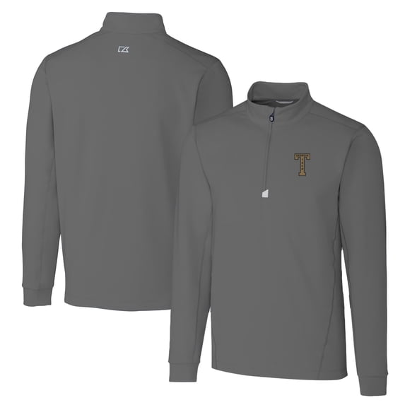 Men's Cutter & Buck Steel GA Tech Yellow Jackets Big & Tall Traverse Stretch Quarter-Zip Pullover Top
