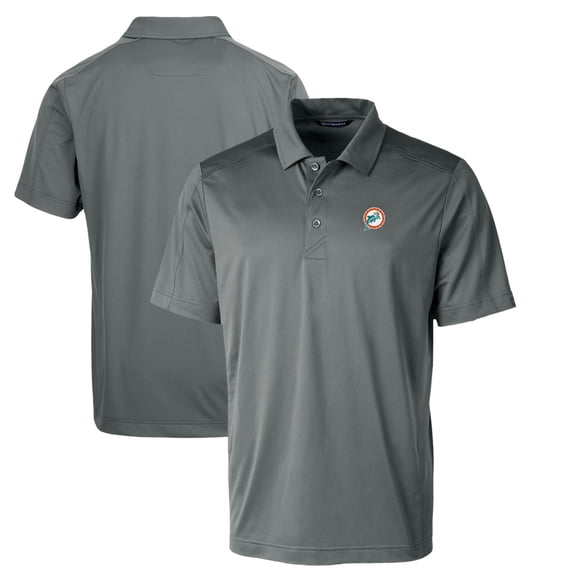 Men's Cutter & Buck Steel Miami Dolphins Throwback Logo Prospect Textured Stretch Polo