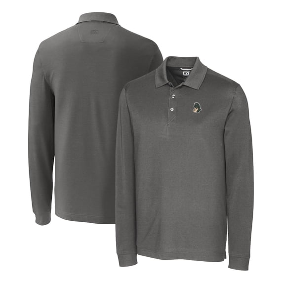 Men's Cutter & Buck Steel Michigan State Spartans Advantage Tri-Blend Pique Long Sleeve Polo