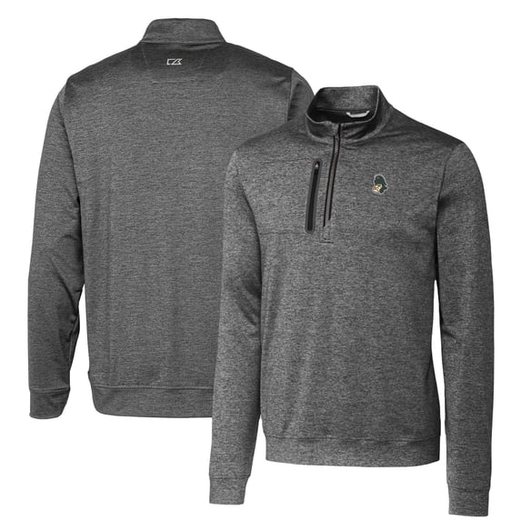 Men's Cutter & Buck Steel Michigan State Spartans Heathered Vault Stealth Quarter-Zip Pullover Top