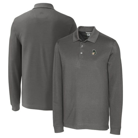 Men's Cutter & Buck Steel Michigan State Spartans Vault Advantage Tri-Blend Pique Big & Tall Long Sleeve Polo